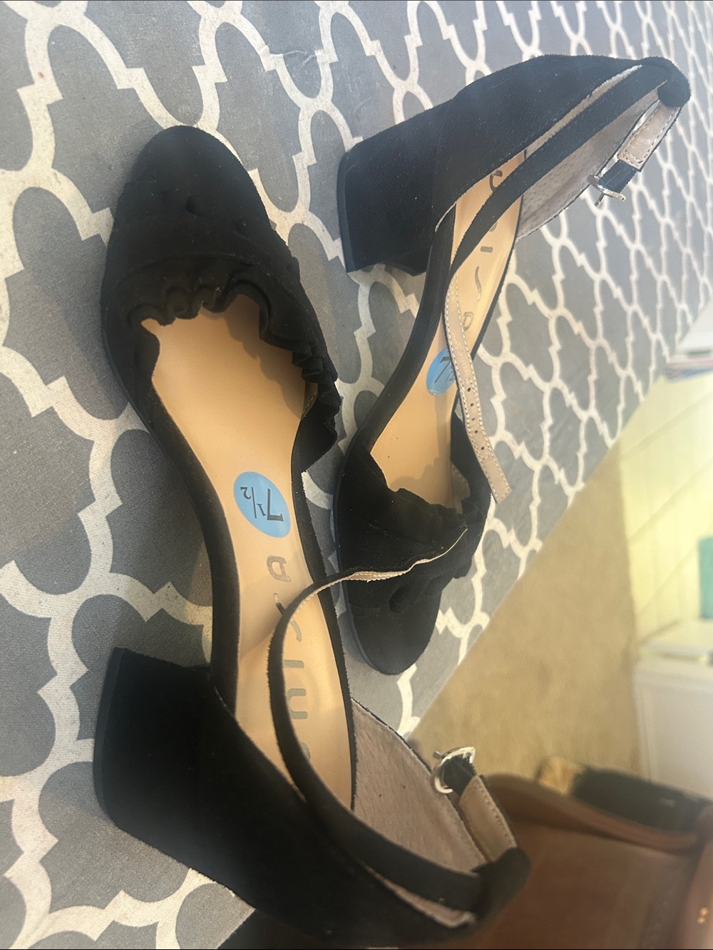 Unisa Black Suede Slingback Block Heels